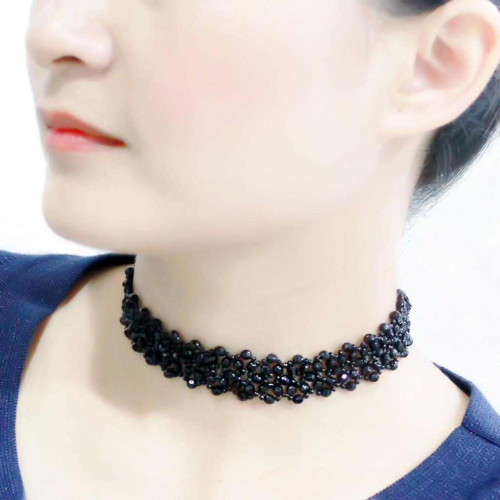 LO4720 - Rhodium Stainless Steel Necklace with Synthetic Synthetic Glass in Jet-3