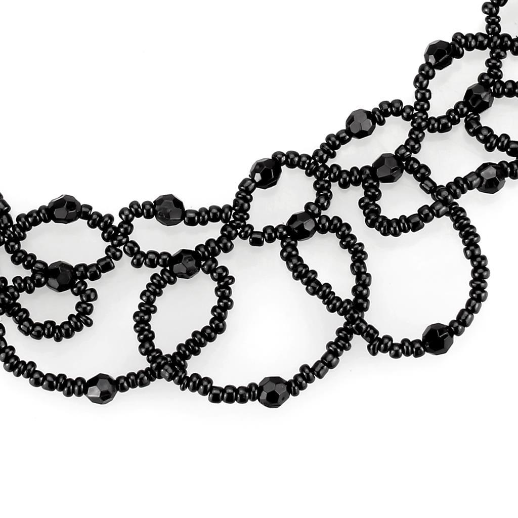 LO4721 - Rhodium Brass Necklace with Synthetic Synthetic Glass in Jet-1