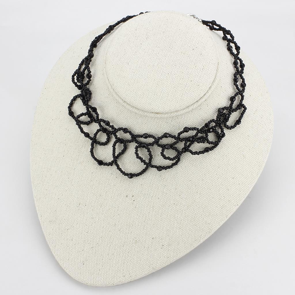 LO4721 - Rhodium Brass Necklace with Synthetic Synthetic Glass in Jet-2