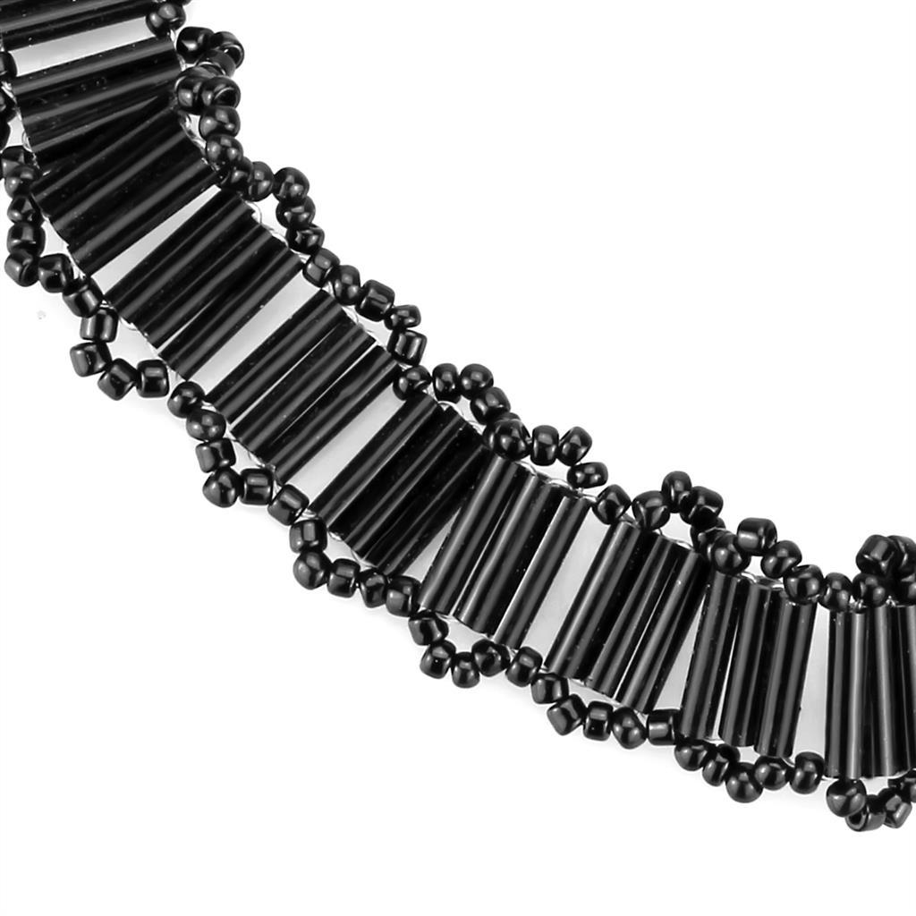 LO4724 - Rhodium White Metal Necklace with Synthetic Synthetic Glass in Jet-1