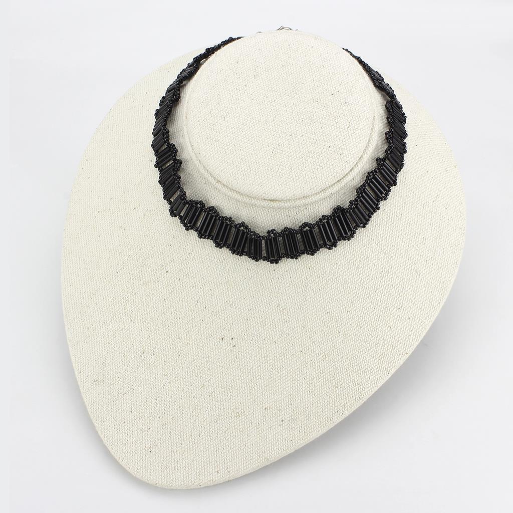 LO4724 - Rhodium White Metal Necklace with Synthetic Synthetic Glass in Jet-2
