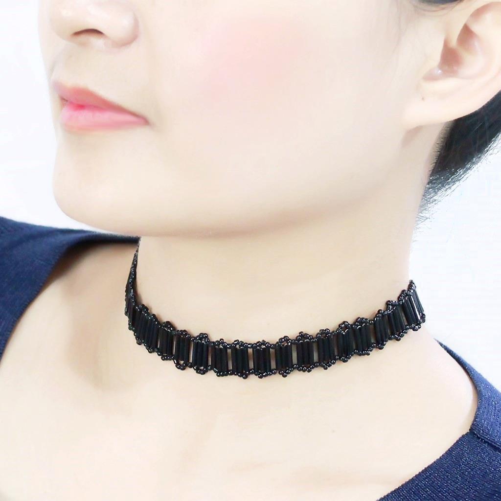 LO4724 - Rhodium White Metal Necklace with Synthetic Synthetic Glass in Jet-3