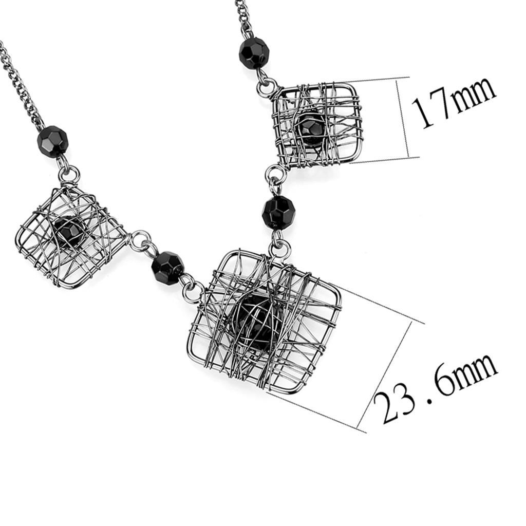 LO4727 - Ruthenium White Metal Necklace with Synthetic Synthetic Glass in Jet-1