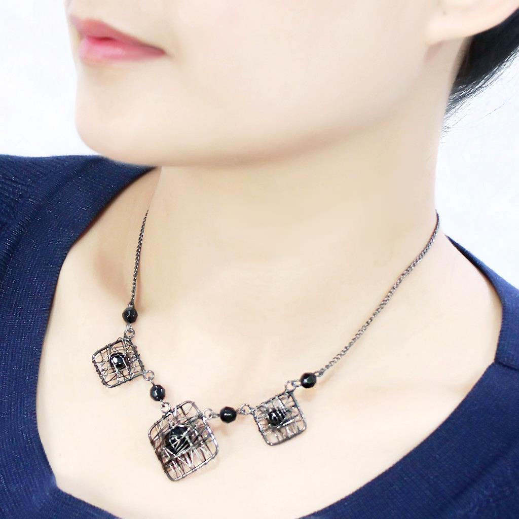 LO4727 - Ruthenium White Metal Necklace with Synthetic Synthetic Glass in Jet-3