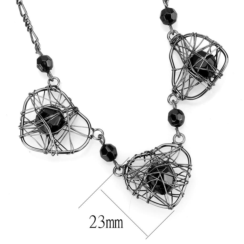 LO4728 - Ruthenium White Metal Necklace with Synthetic Synthetic Glass in Jet-1