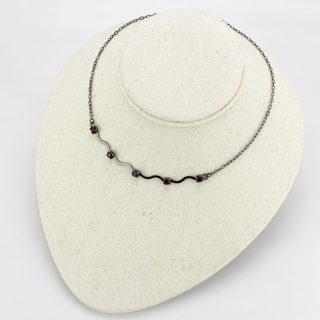 LO4730 - Ruthenium White Metal Necklace with AAA Grade CZ  in Siam-2