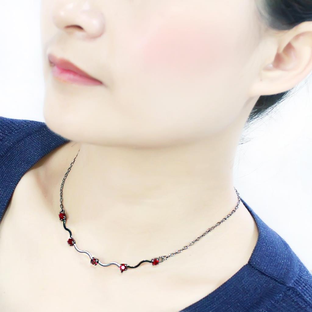 LO4730 - Ruthenium White Metal Necklace with AAA Grade CZ  in Siam-3