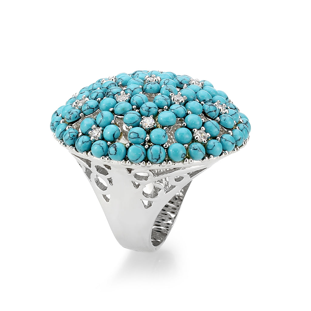 LO4750 - Rhodium Brass Ring with Top Grade Crystal in SeaBlue-0