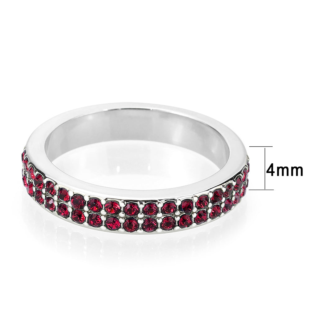LO4751 - Rhodium Brass Ring with Top Grade Crystal in Red-1