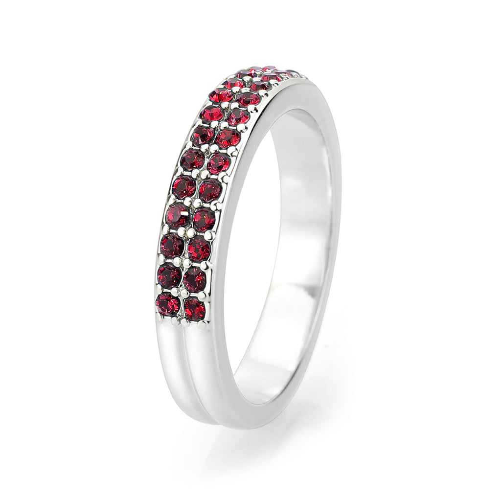 LO4751 - Rhodium Brass Ring with Top Grade Crystal in Red-4