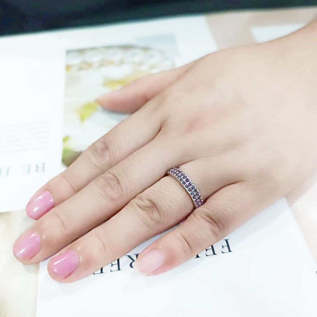 LO4752 - Rhodium Brass Ring with Top Grade Crystal in Amethyst-1