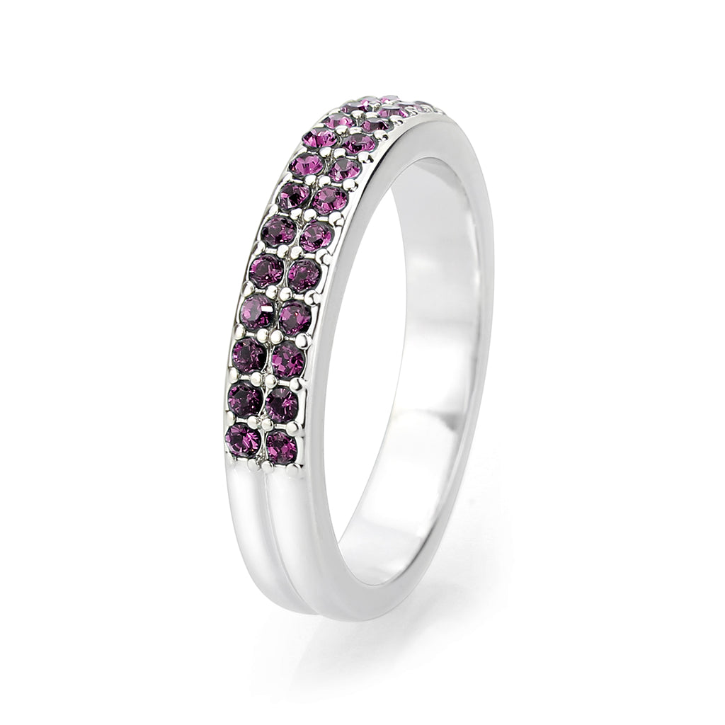 LO4752 - Rhodium Brass Ring with Top Grade Crystal in Amethyst-3