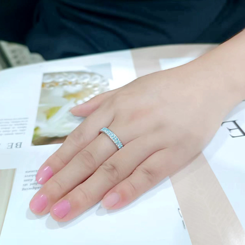 LO4753 - Rhodium Brass Ring with Top Grade Crystal in SeaBlue-2