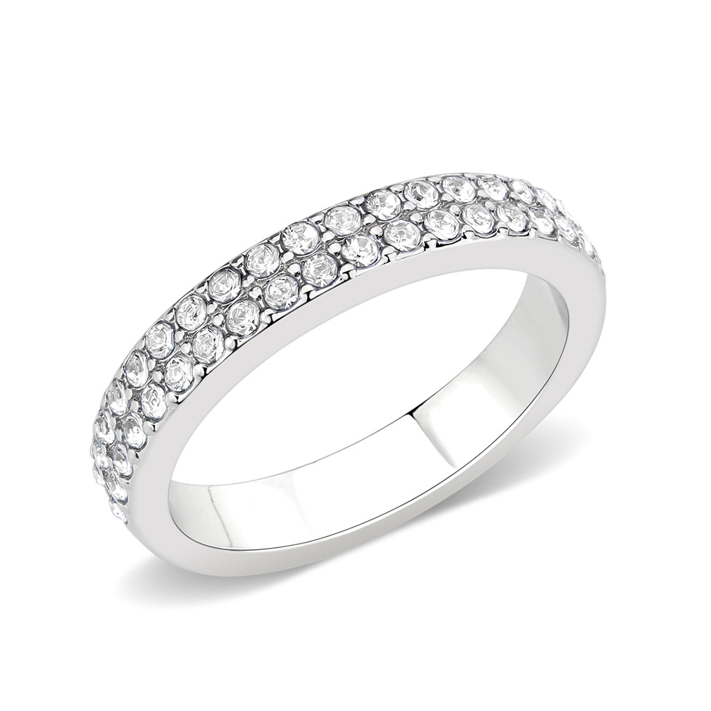 LO4754 - Rhodium Brass Ring with Top Grade Crystal in Clear-0