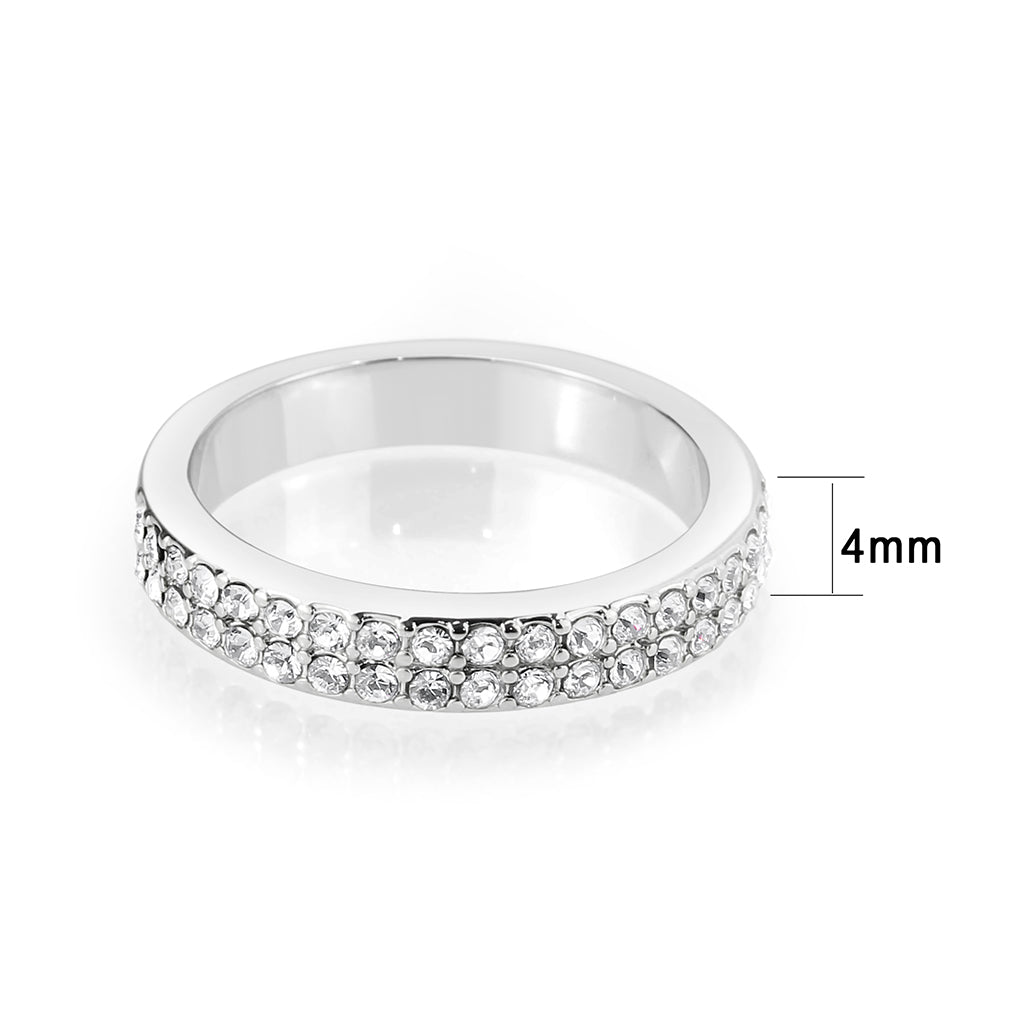 LO4754 - Rhodium Brass Ring with Top Grade Crystal in Clear-1
