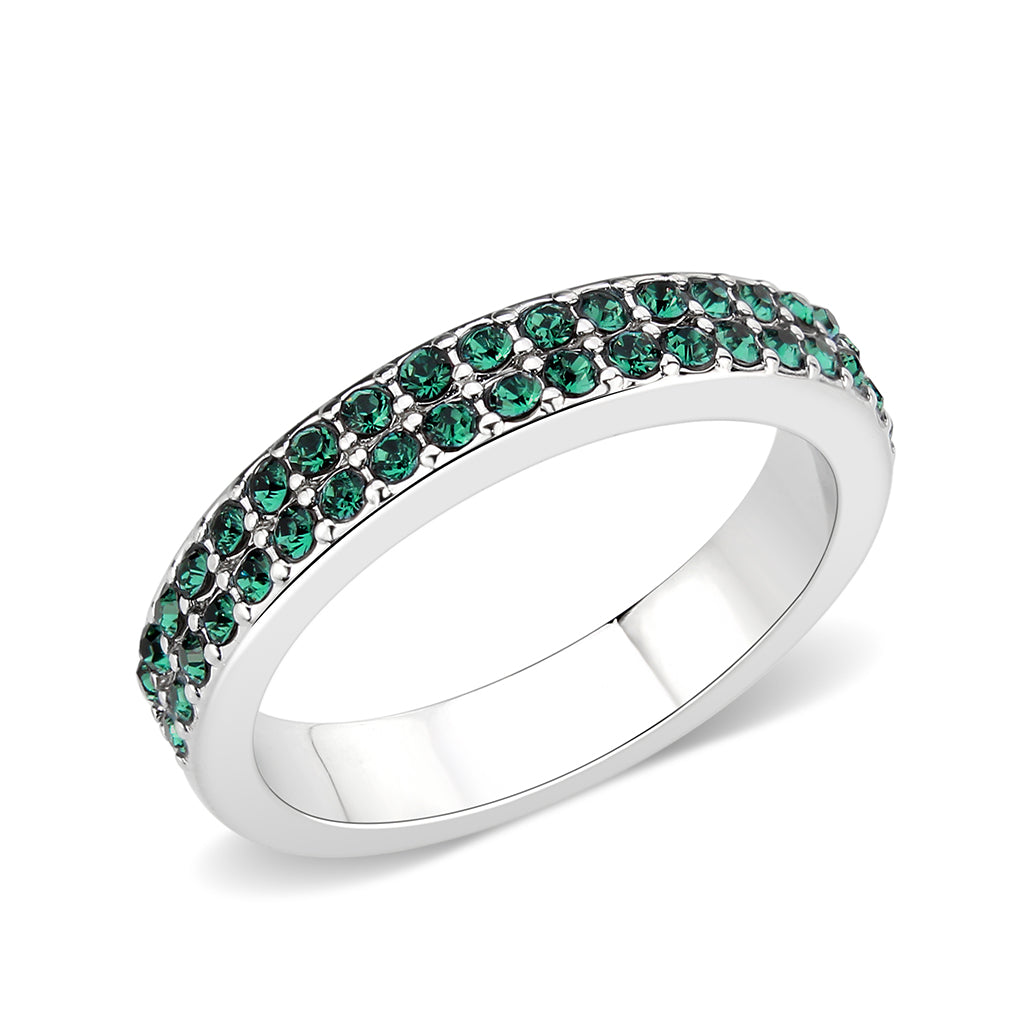 LO4755 - Rhodium Brass Ring with Top Grade Crystal in Emerald-0