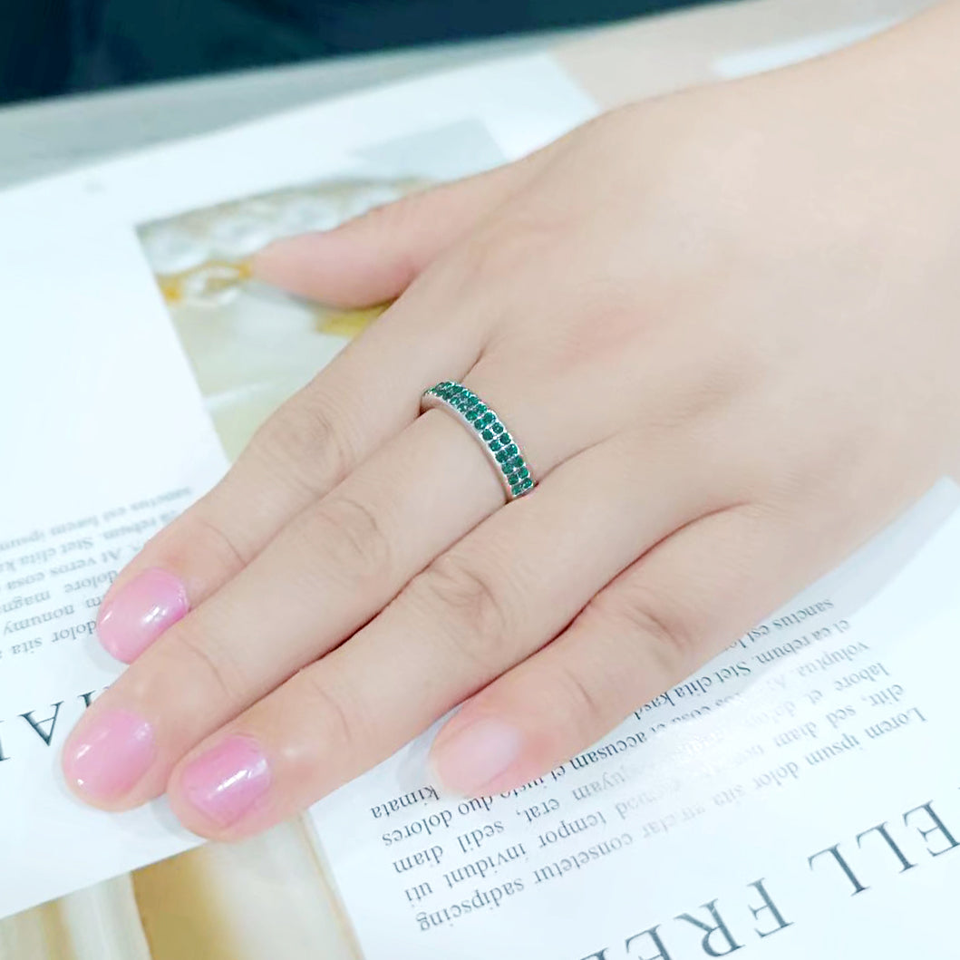 LO4755 - Rhodium Brass Ring with Top Grade Crystal in Emerald-2