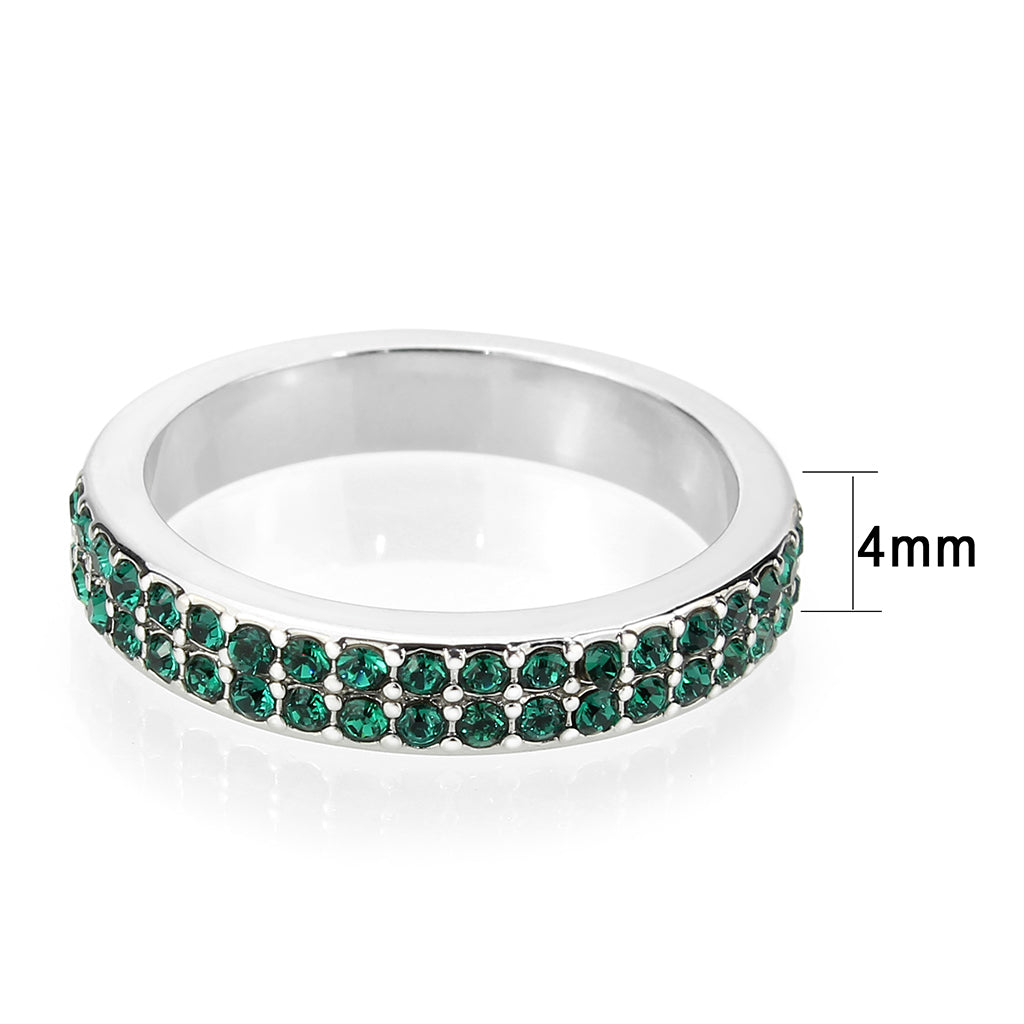 LO4755 - Rhodium Brass Ring with Top Grade Crystal in Emerald-1