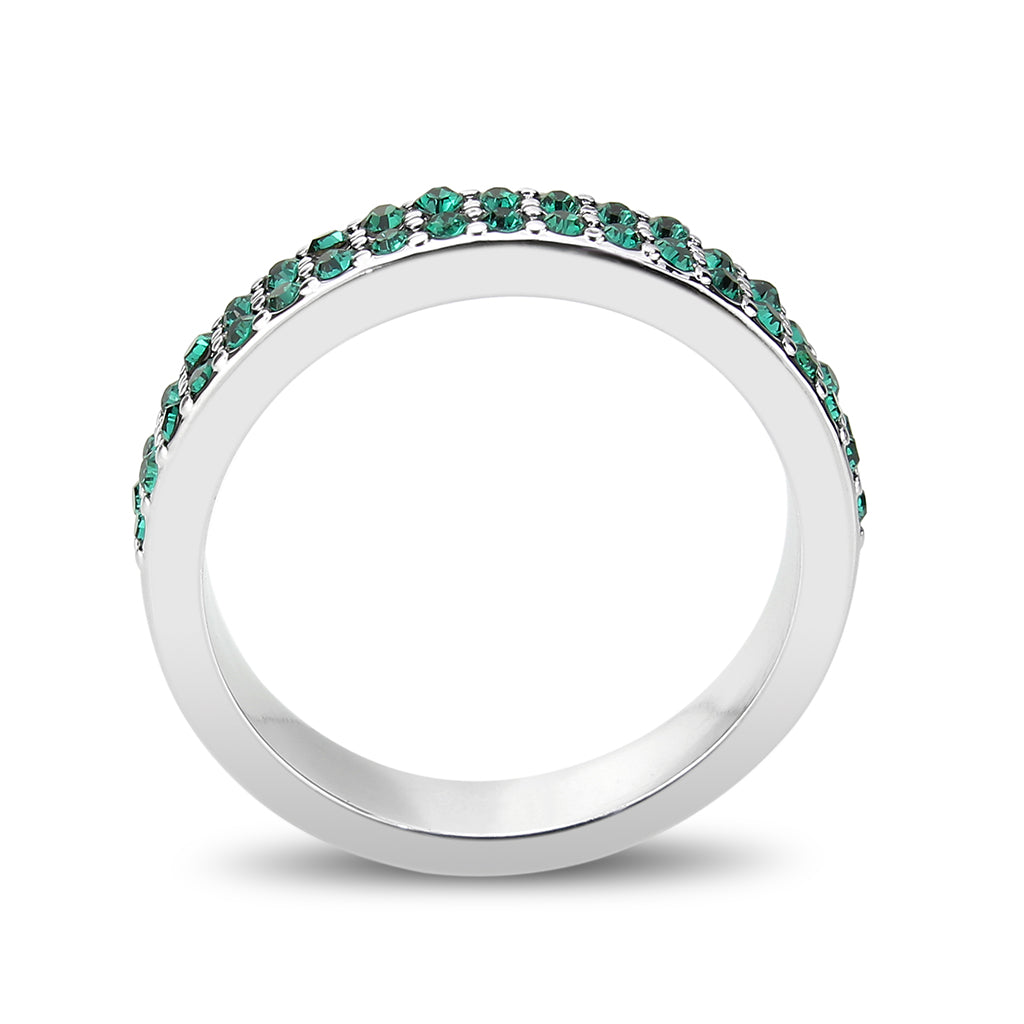 LO4755 - Rhodium Brass Ring with Top Grade Crystal in Emerald-3