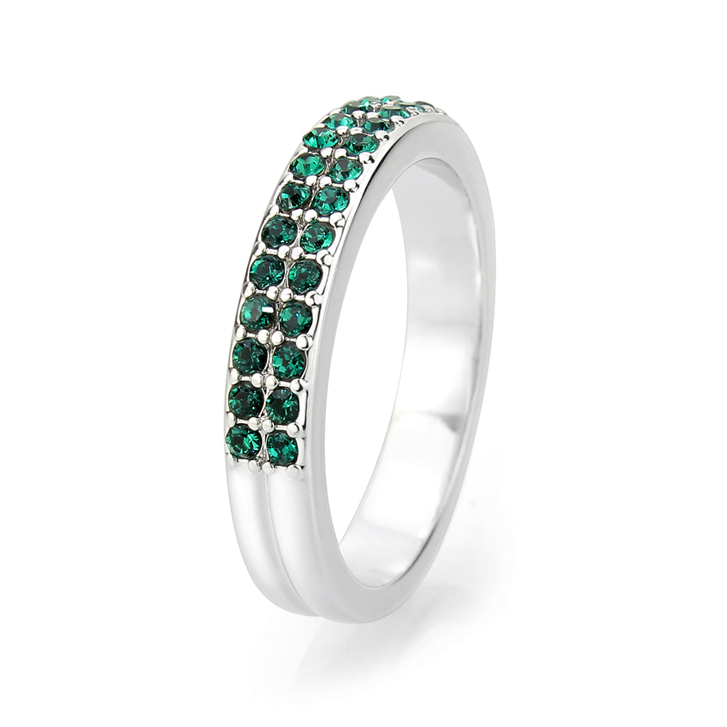 LO4755 - Rhodium Brass Ring with Top Grade Crystal in Emerald-4