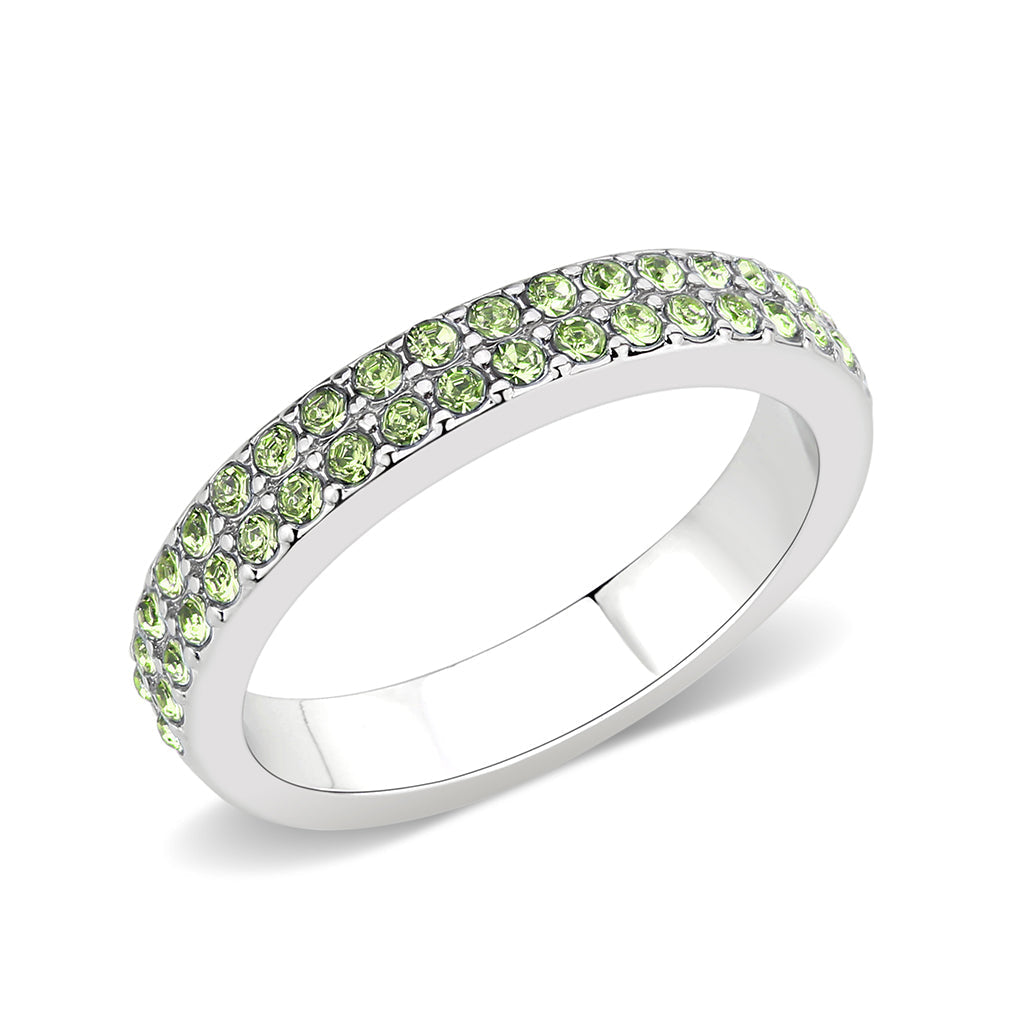 LO4756 - Rhodium Brass Ring with Top Grade Crystal in Peridot-0