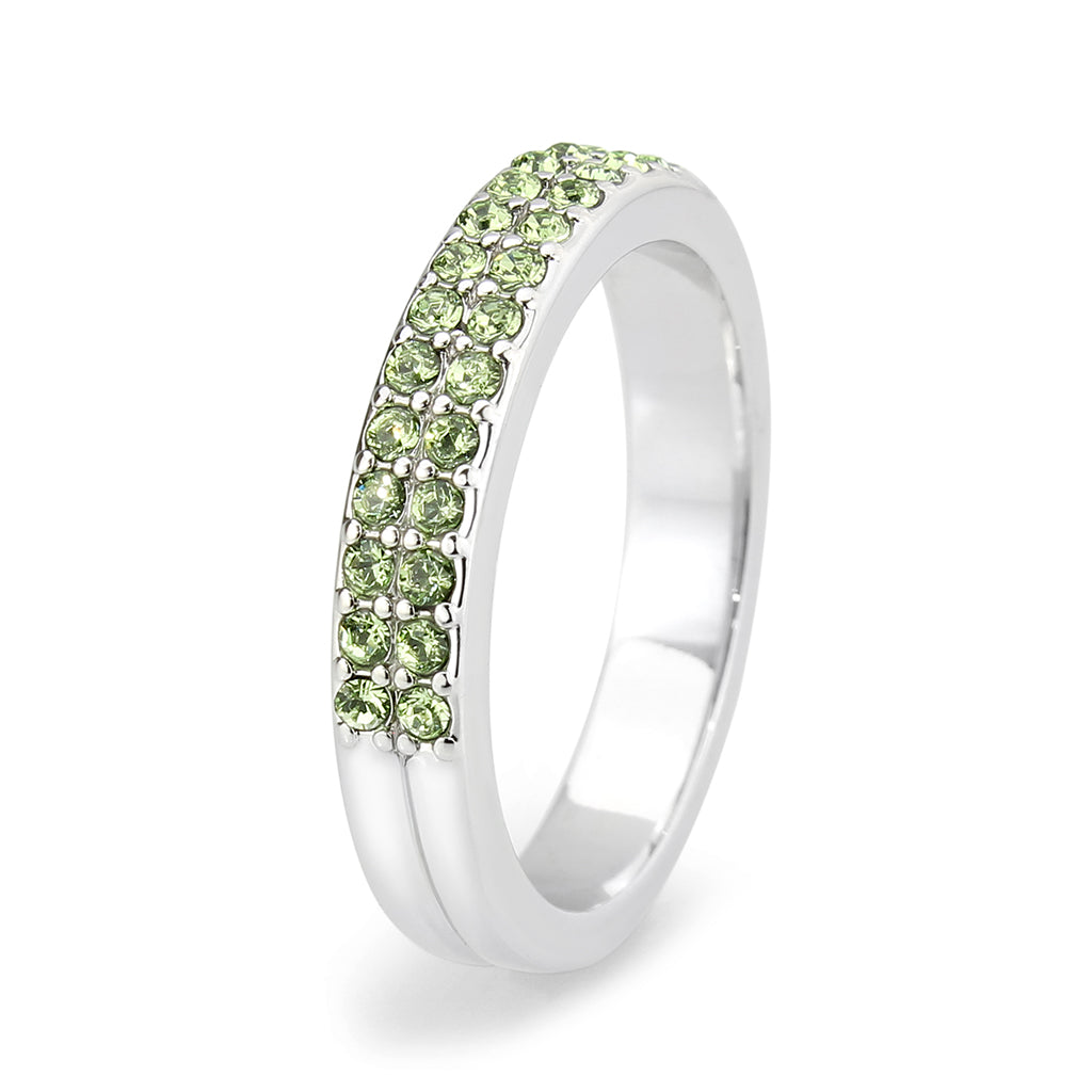 LO4756 - Rhodium Brass Ring with Top Grade Crystal in Peridot-4
