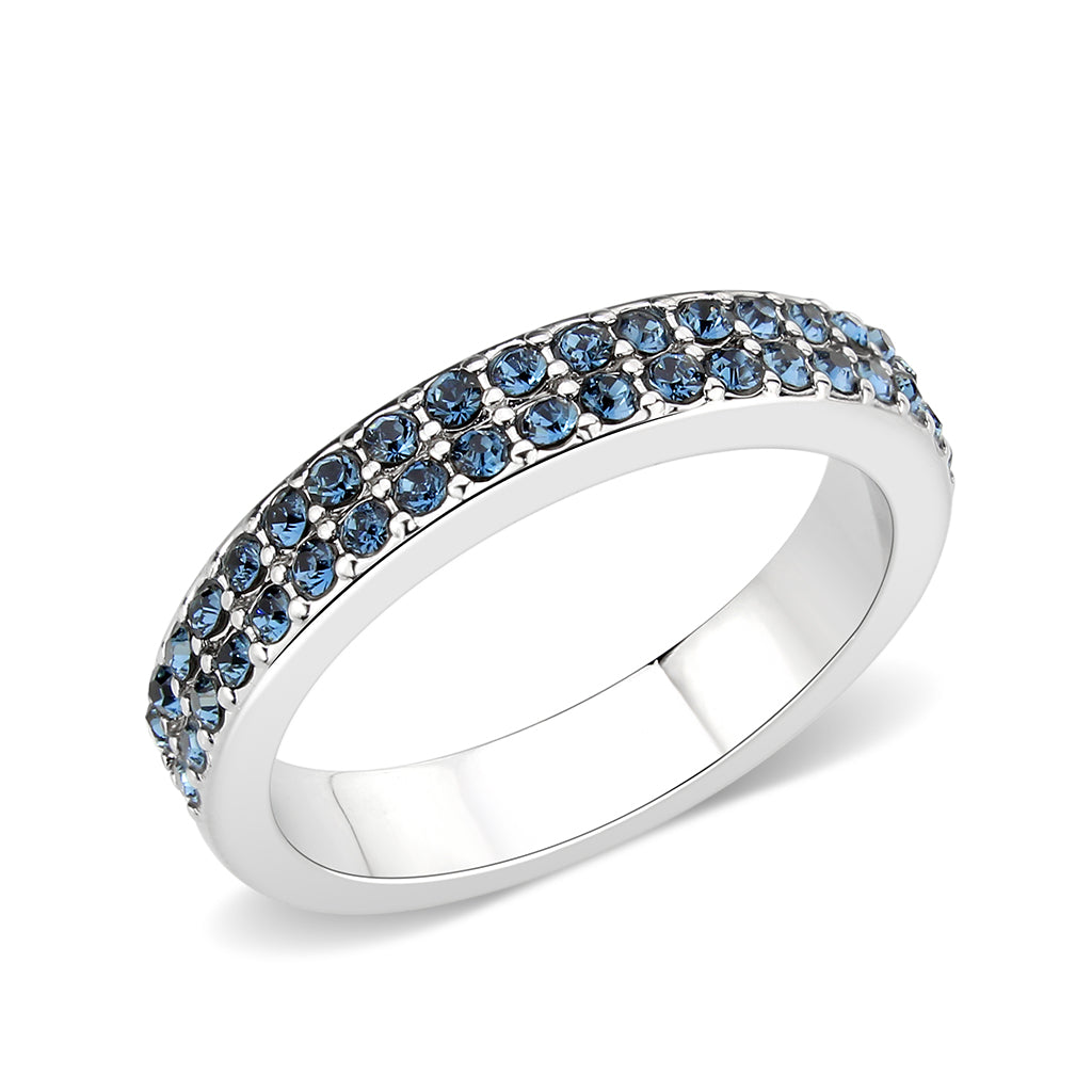 LO4757 - Rhodium Brass Ring with Top Grade Crystal in Montana-0