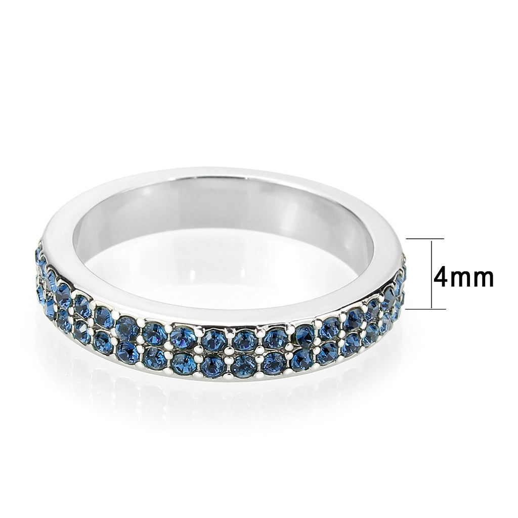 LO4757 - Rhodium Brass Ring with Top Grade Crystal in Montana-1