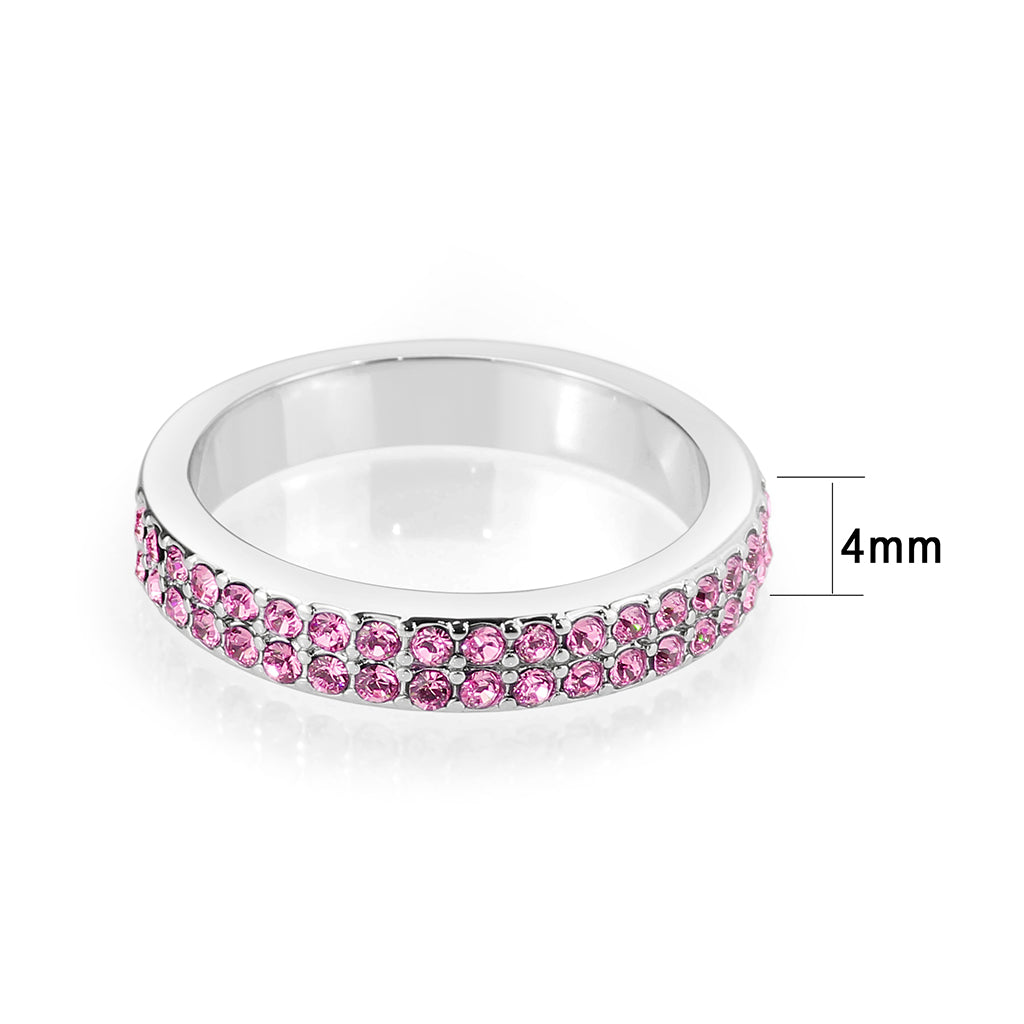 LO4758 - Rhodium Brass Ring with Top Grade Crystal in Rose-1