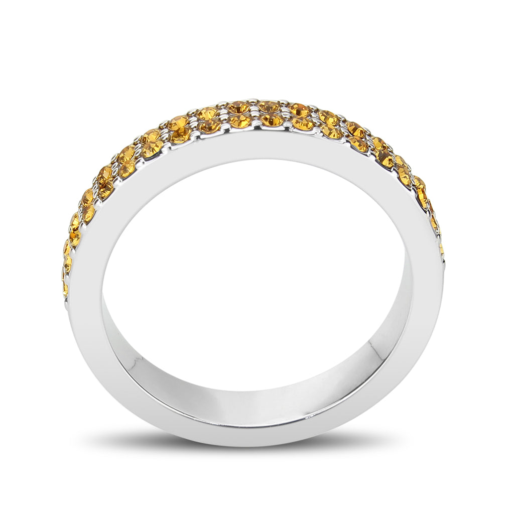 LO4759 - Rhodium Brass Ring with Top Grade Crystal in Topaz-3