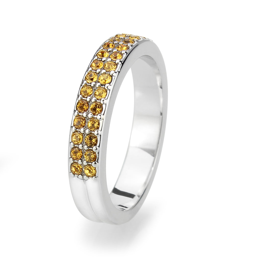 LO4759 - Rhodium Brass Ring with Top Grade Crystal in Topaz-4