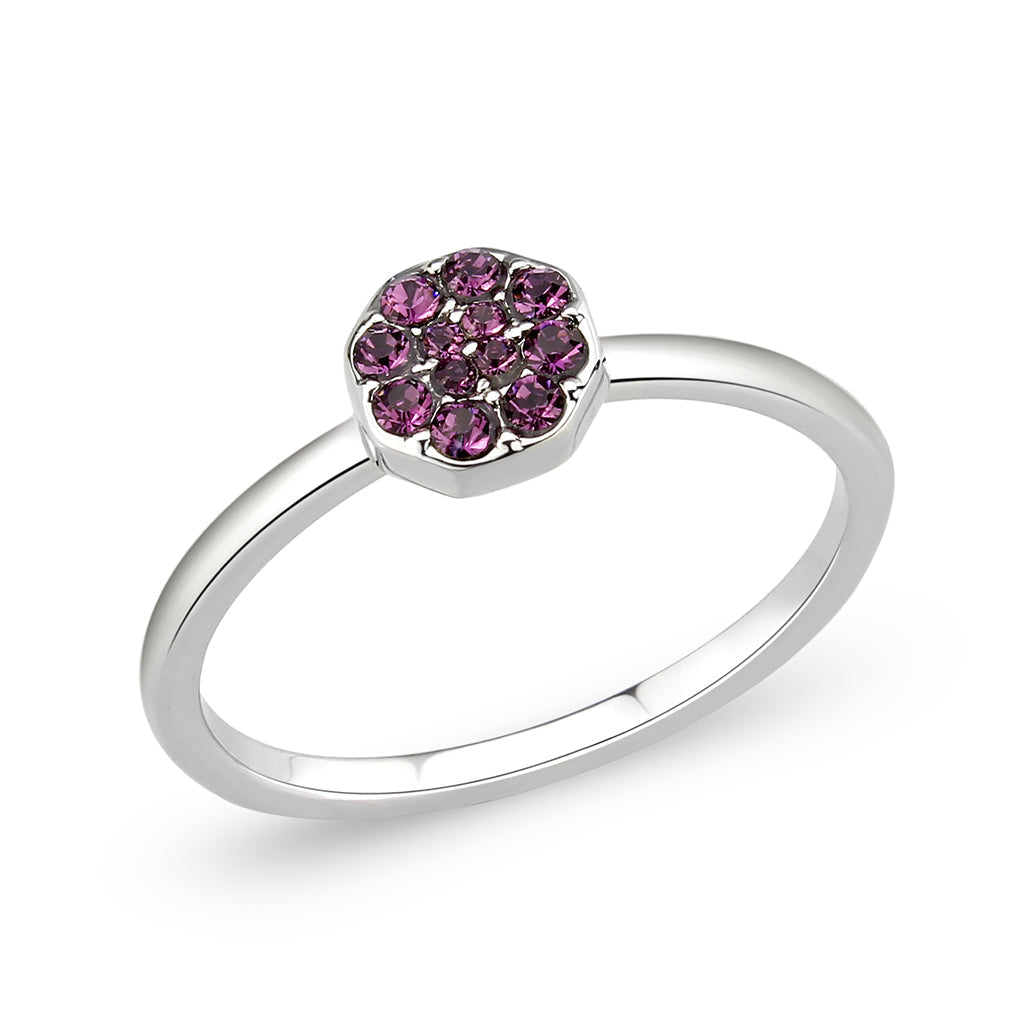 LO4763 - Rhodium Brass Ring with Top Grade Crystal in Amethyst-0
