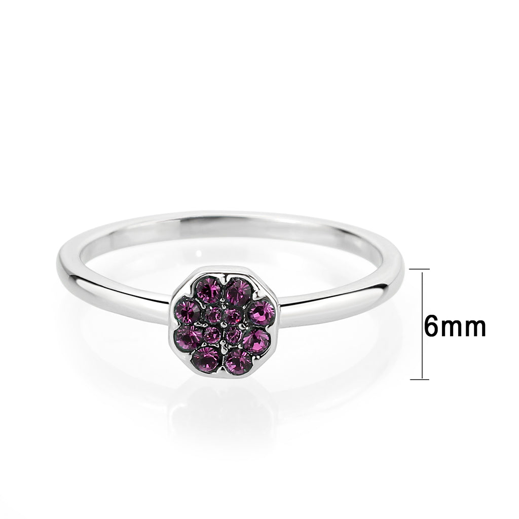 LO4763 - Rhodium Brass Ring with Top Grade Crystal in Amethyst-1
