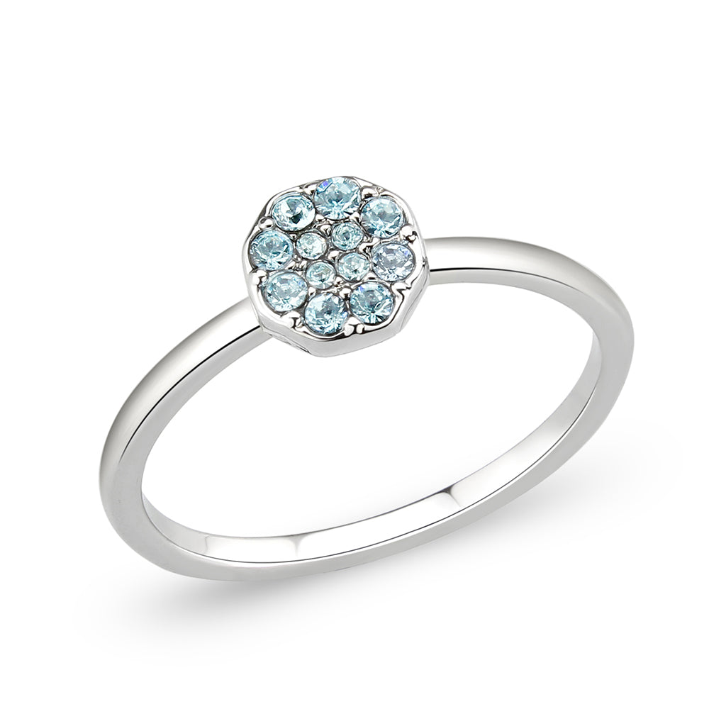 LO4764 - Rhodium Brass Ring with Top Grade Crystal in SeaBlue-0