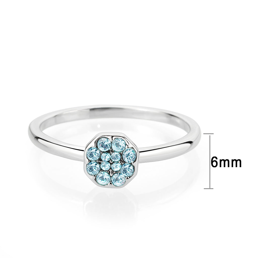 LO4764 - Rhodium Brass Ring with Top Grade Crystal in SeaBlue-1