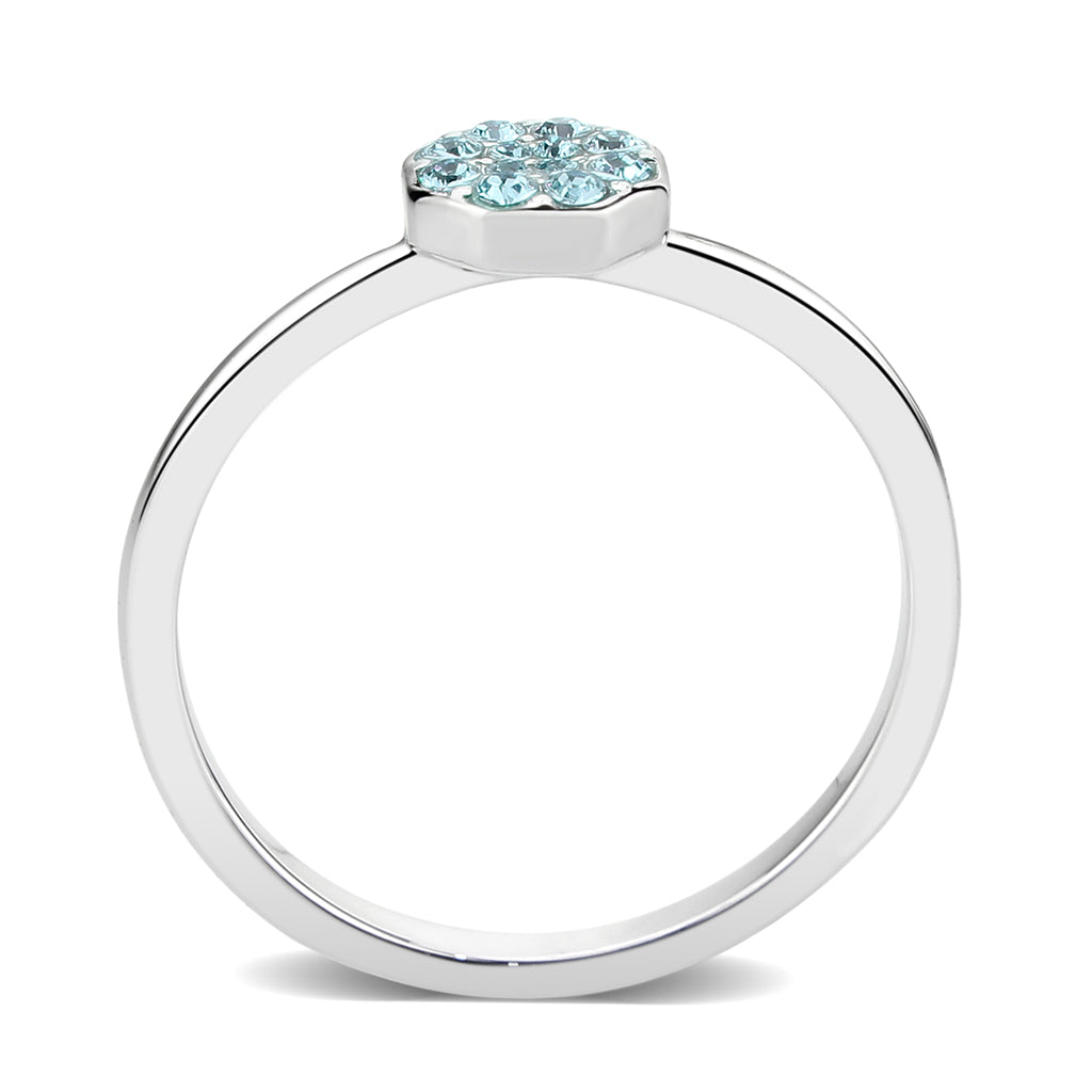 LO4764 - Rhodium Brass Ring with Top Grade Crystal in SeaBlue-3