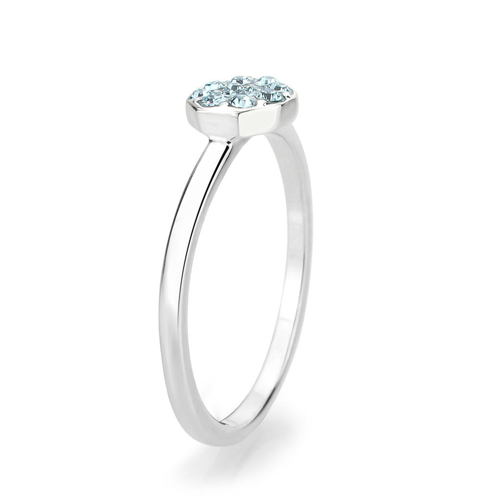 LO4764 - Rhodium Brass Ring with Top Grade Crystal in SeaBlue-4
