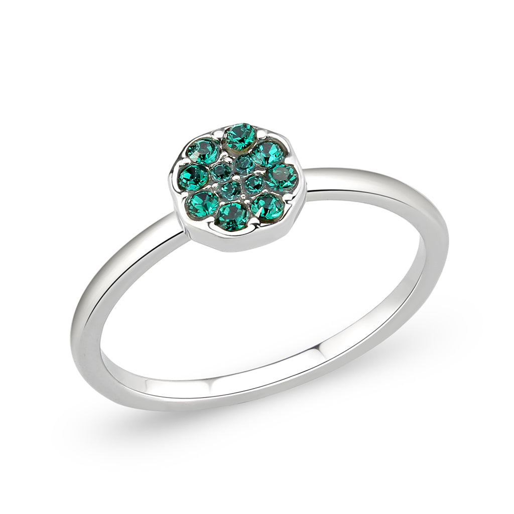 LO4765 - Rhodium Brass Ring with Top Grade Crystal in Emerald-0