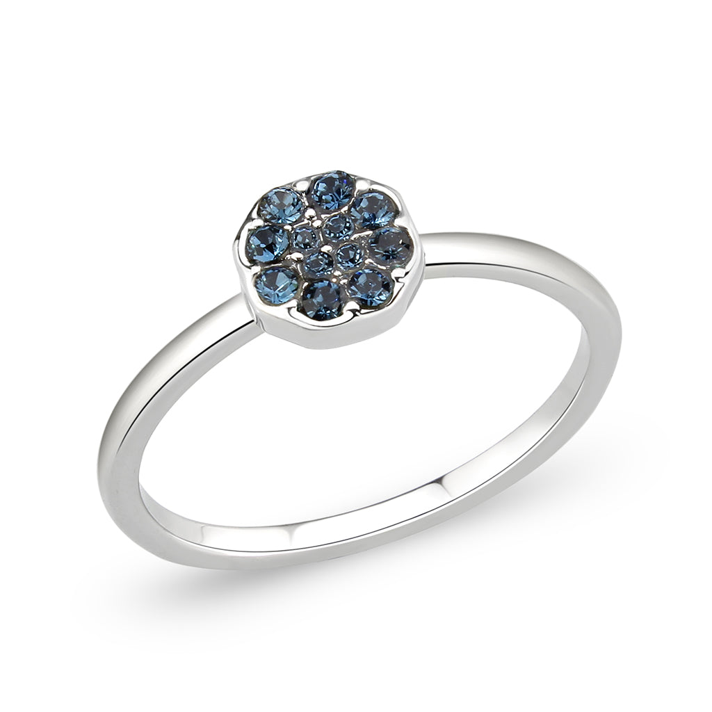 LO4768 - Rhodium Brass Ring with Top Grade Crystal in Montana-0
