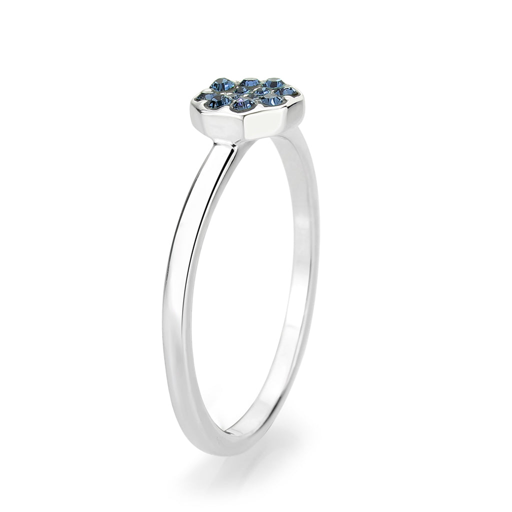 LO4768 - Rhodium Brass Ring with Top Grade Crystal in Montana-4