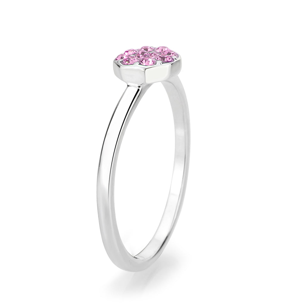 LO4769 - Rhodium Brass Ring with Top Grade Crystal in Rose-4
