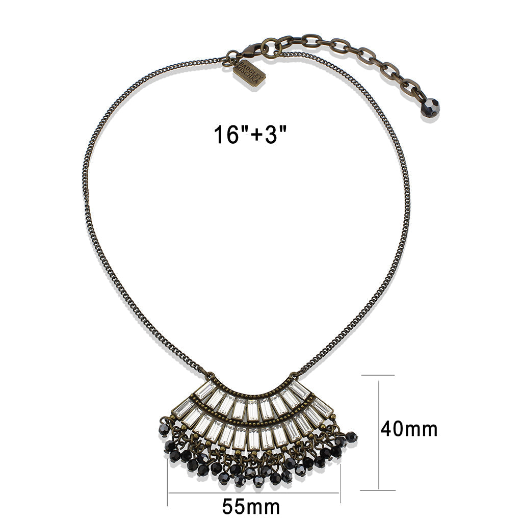 LO4772 - Antique Tone Brass Chain Pendant with Top Grade Crystal in Clear-3