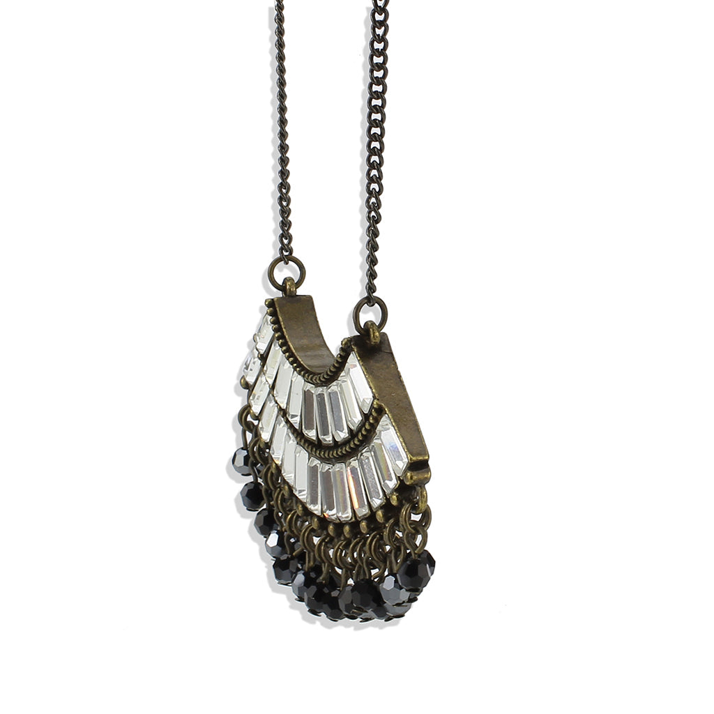 LO4772 - Antique Tone Brass Chain Pendant with Top Grade Crystal in Clear-1