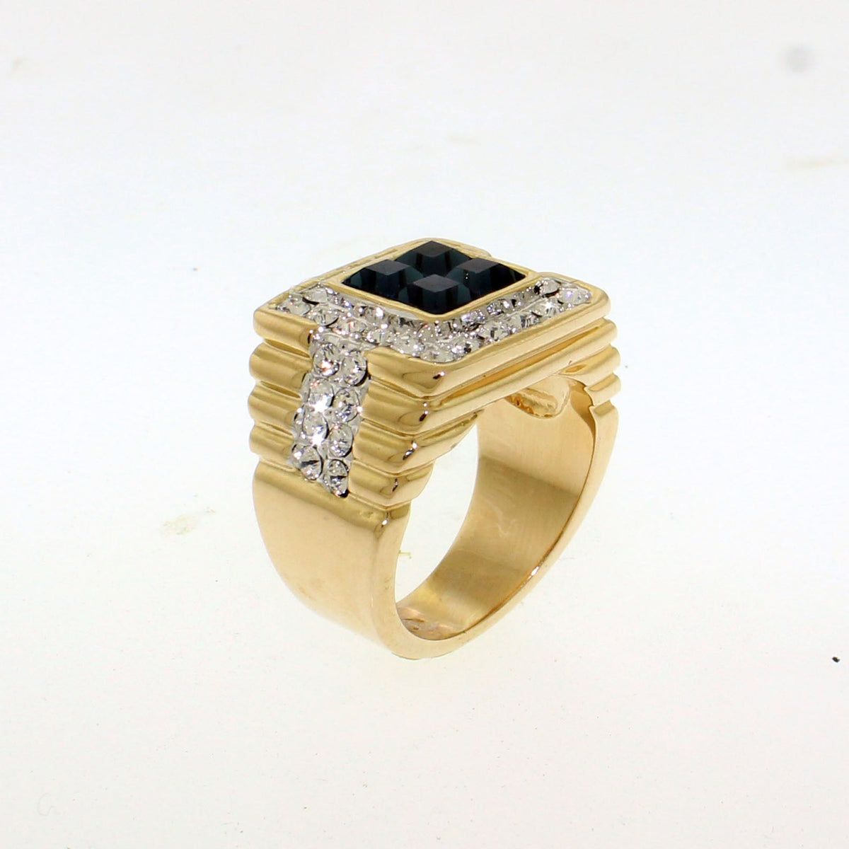 LO5M252 - Ion Gold Plating Brass Ring with Synthetic Glass  in Montana-1