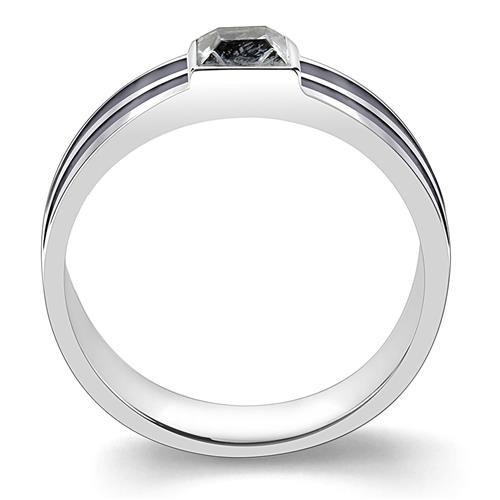 LOA1341 - High polished (no plating) Stainless Steel Ring with Top Grade Crystal  in Black Diamond-2