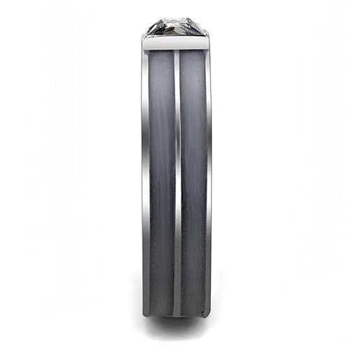 LOA1341 - High polished (no plating) Stainless Steel Ring with Top Grade Crystal  in Black Diamond-3