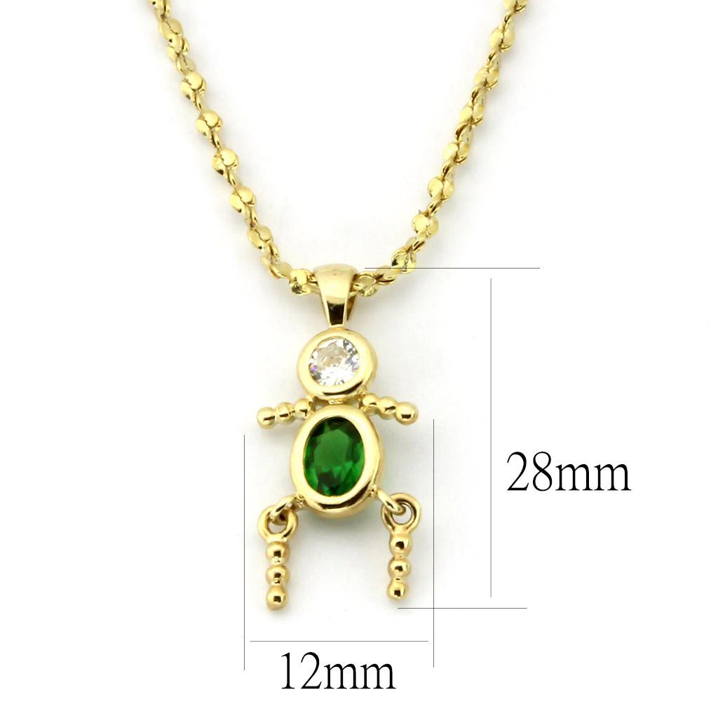 LOA1358 - Gold Brass Chain Pendant with AAA Grade CZ  in Emerald-1