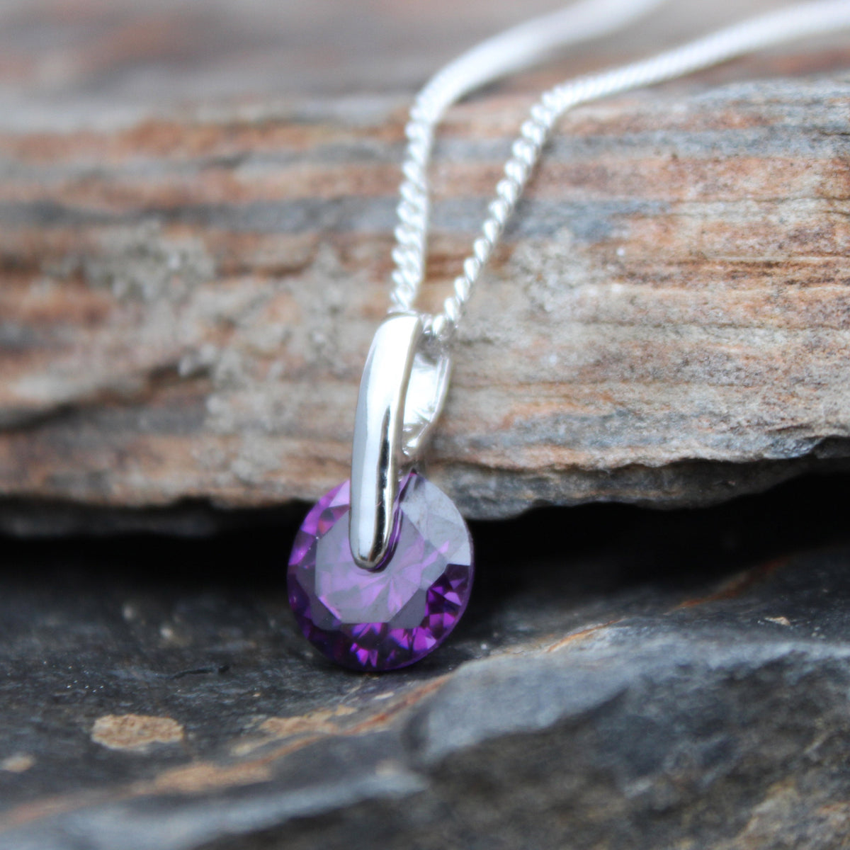LOA1368 - Rhodium Brass Pendant with AAA Grade CZ in Amethyst-0