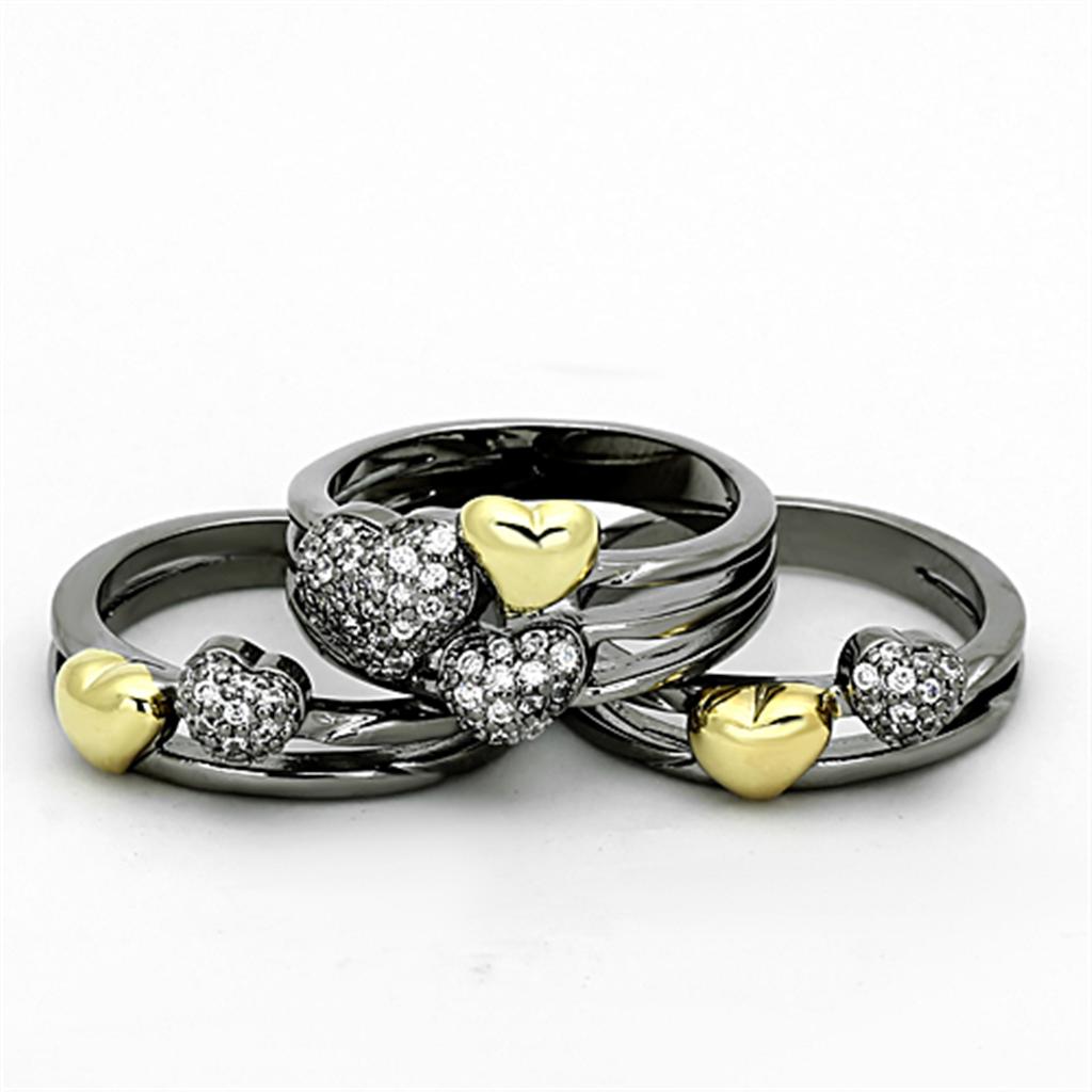 LOA875 - Gold+Ruthenium Brass Ring with AAA Grade CZ  in Clear-1