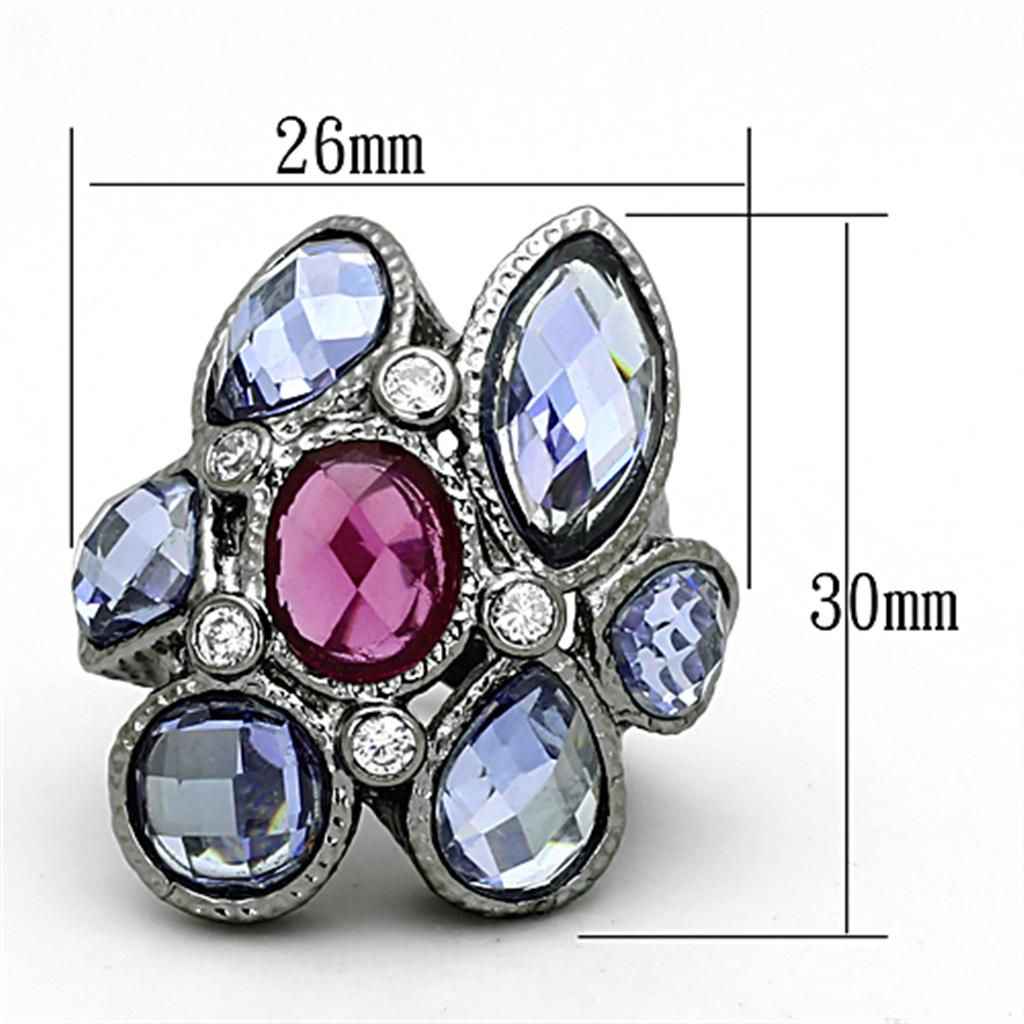 LOA876 - Ruthenium Brass Ring with AAA Grade CZ  in Multi Color-1